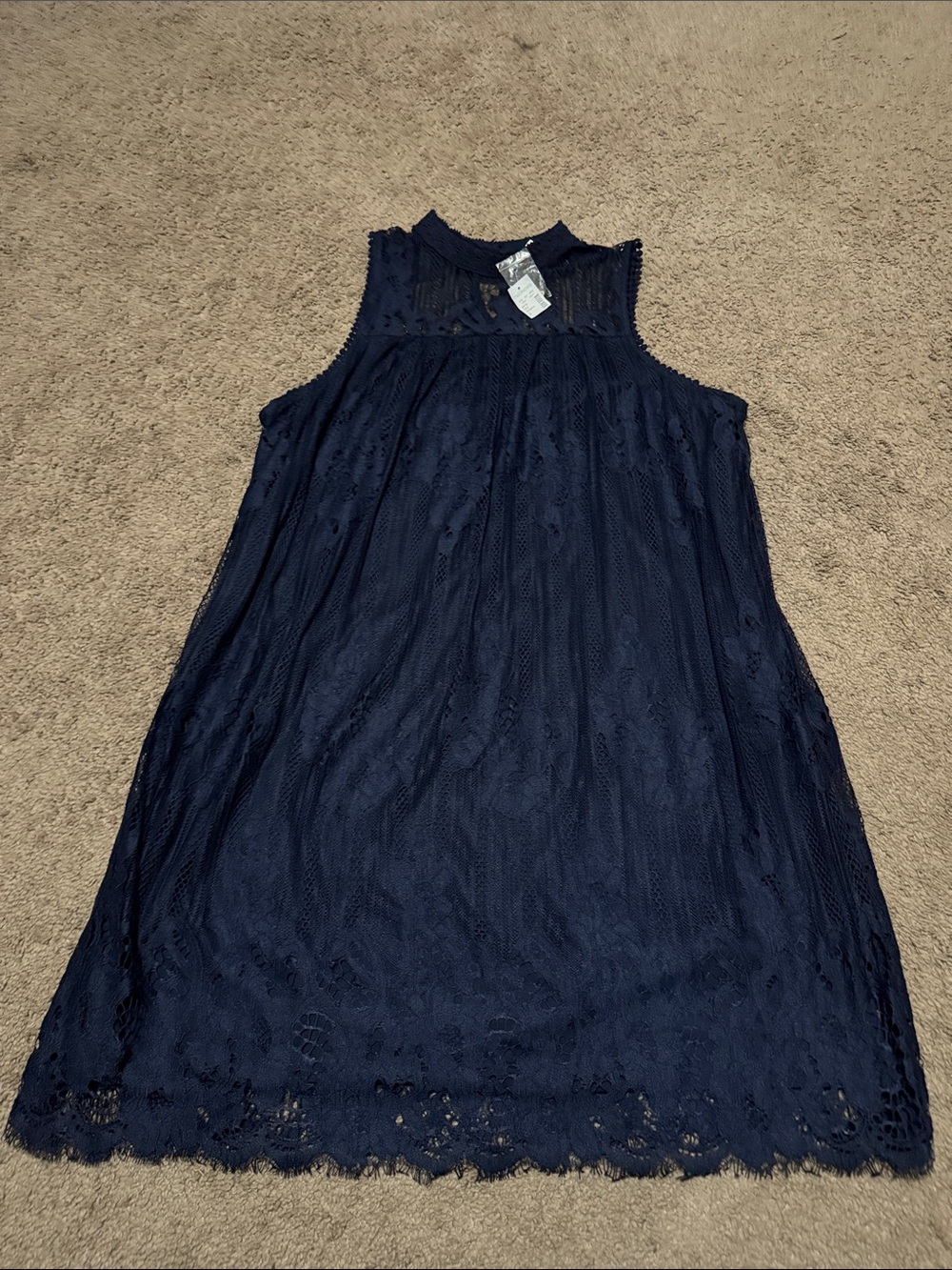 NWT Maurice’s Dress-0-Navy Lace Overlay-Swing Style-High Neck-Popover-Sleeveless - Picture 11 of 15